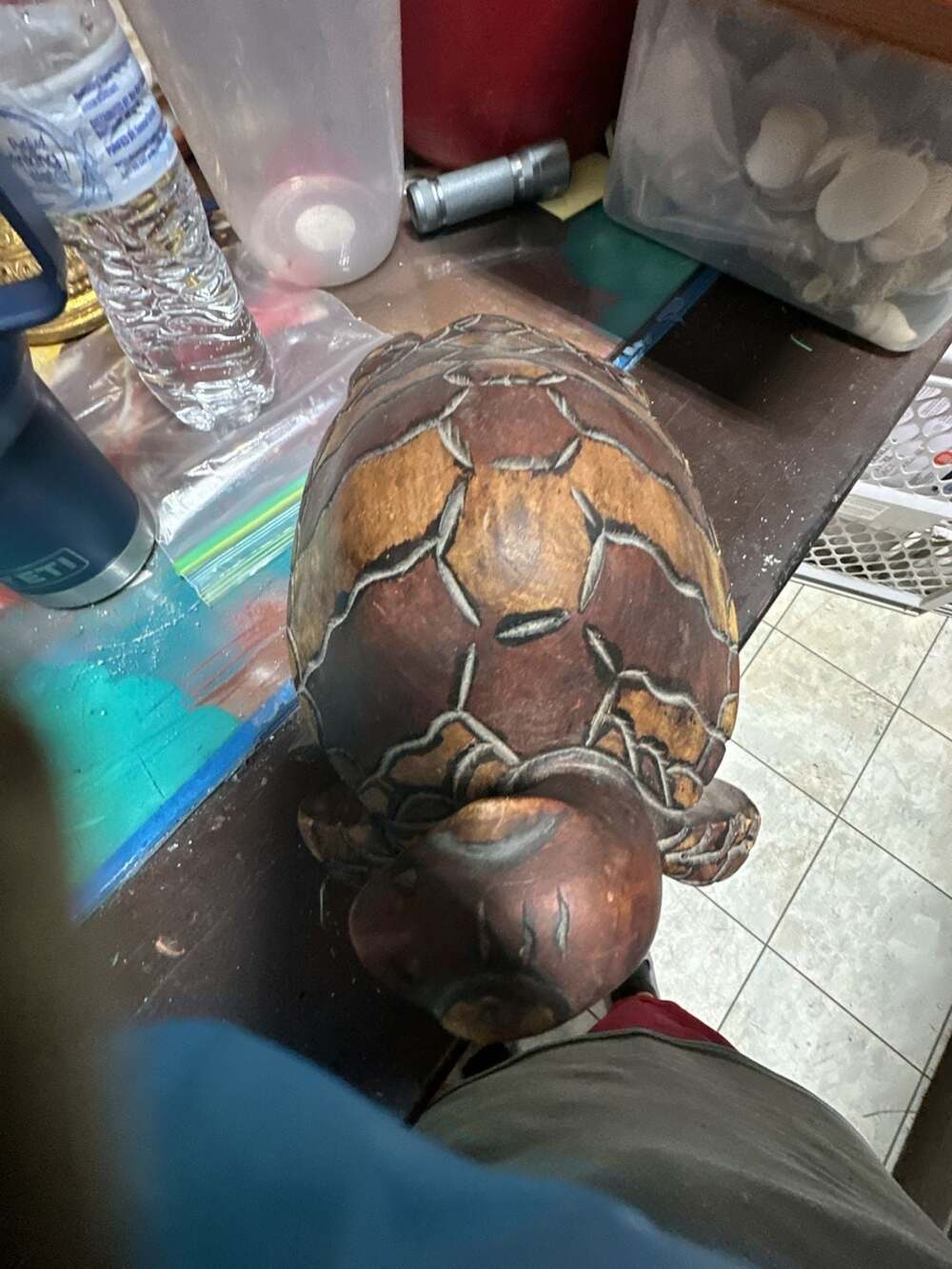 Hand Carved Wooden Sea Turtle Sculpture
